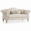 Chesterfield-2-Sitzer-Sofa aus Polyester in Beige mit graubraunen Füßen und bronzefarbenen Ziernägeln, 180 x 90 x 82 cm