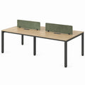 Doppel-Schreibtisch 240 x 120 x 74 cm in Eiche hell/Schwarz mit 2 grünen Sichtschutzpaneelen