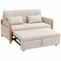 Ausziehbares 2-Sitzer-Schlafsofa in Beige mit Naturholz-Armlehnen, 152 x 90 x 86 cm