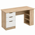 Schreibtisch aus melaminbeschichteter Spanplatte in Eichefarben/Weiß, 120 x 60 x 75 cm, mit 3 Schubladen und 3 offenen Fächern