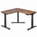 Elektrisch höhenverstellbarer Eckschreibtisch in L-Form, Nussbaum/Schwarz, 160 x 120 x 73–118 cm