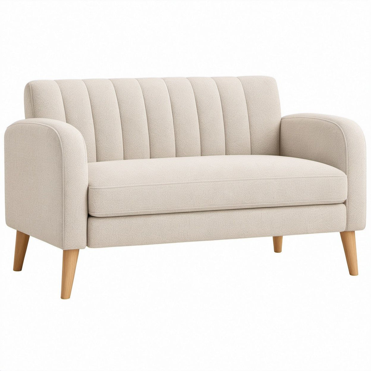 2-Sitzer-Sofa in Creme mit Polyesterbezug und Massivholzfüßen, 140 x 78 x 82 cm