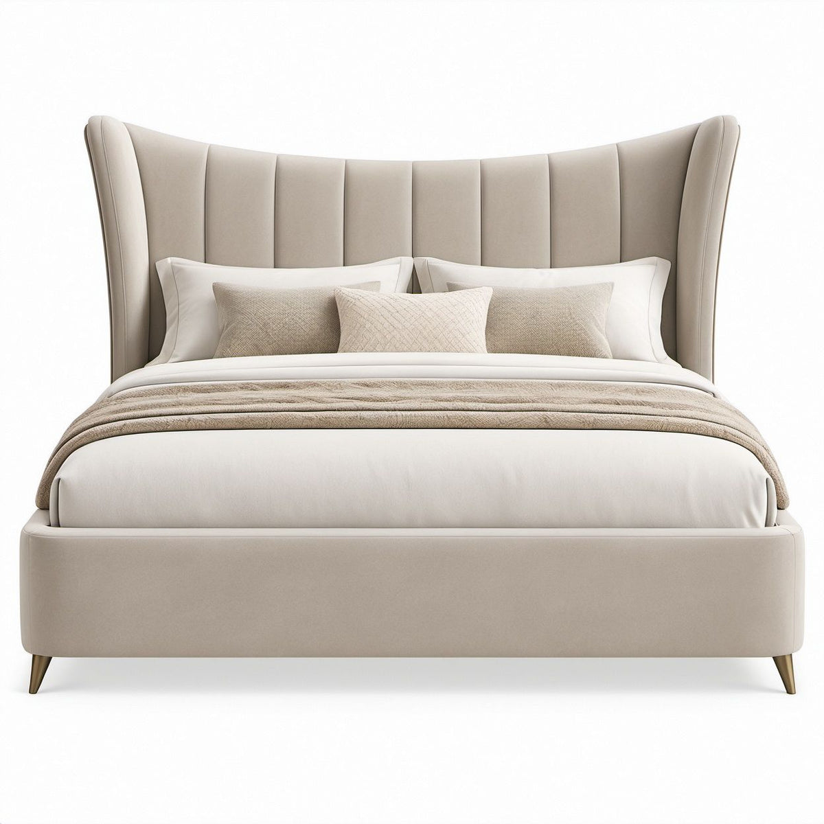 Geschwungenes Polsterbett Beige, Liegefläche 180 x 200 cm, Außenmaße 200 x 220 x 140 cm