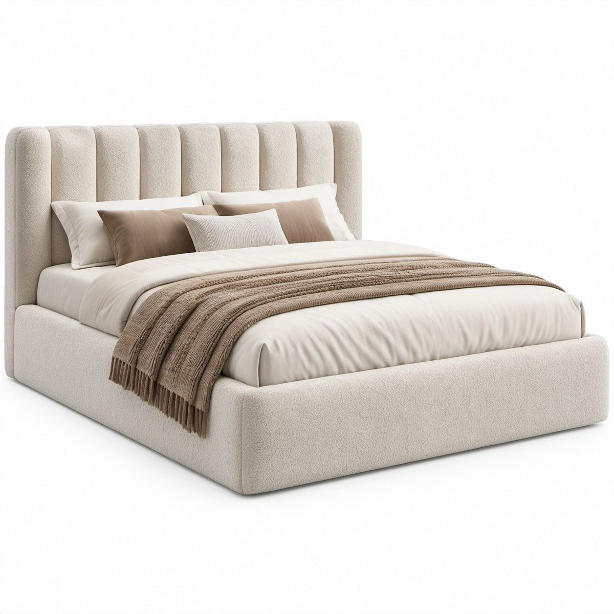 Doppelbett aus Bouclé-Polyester in Creme, Liegefläche 180 x 200 cm