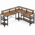 L-förmiger Eckschreibtisch 138 x 138 x 91 cm mit Monitoraufsatz und 4 Ablagen, Dunkelbraun/Schwarz
