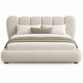 Polster-Doppelbett mit abgerundetem Kopfteil in Creme, 180 x 200 cm