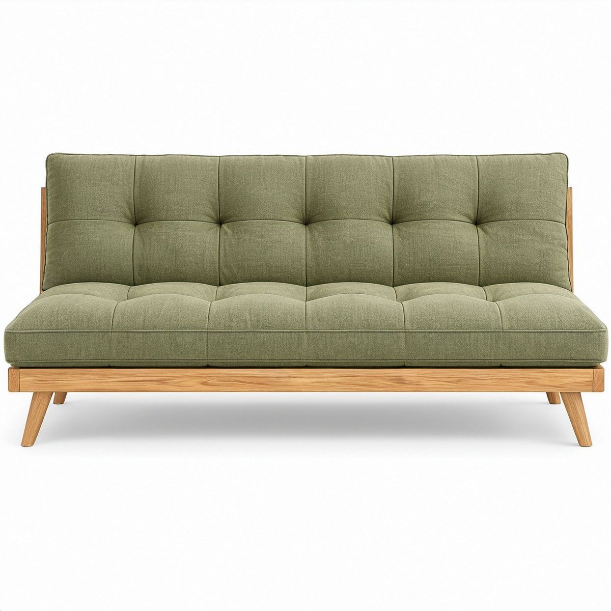3-Sitzer-Sofa in Olivgrün und Hellbraun, Polyester und Massivholz, 220 x 86 x 84 cm