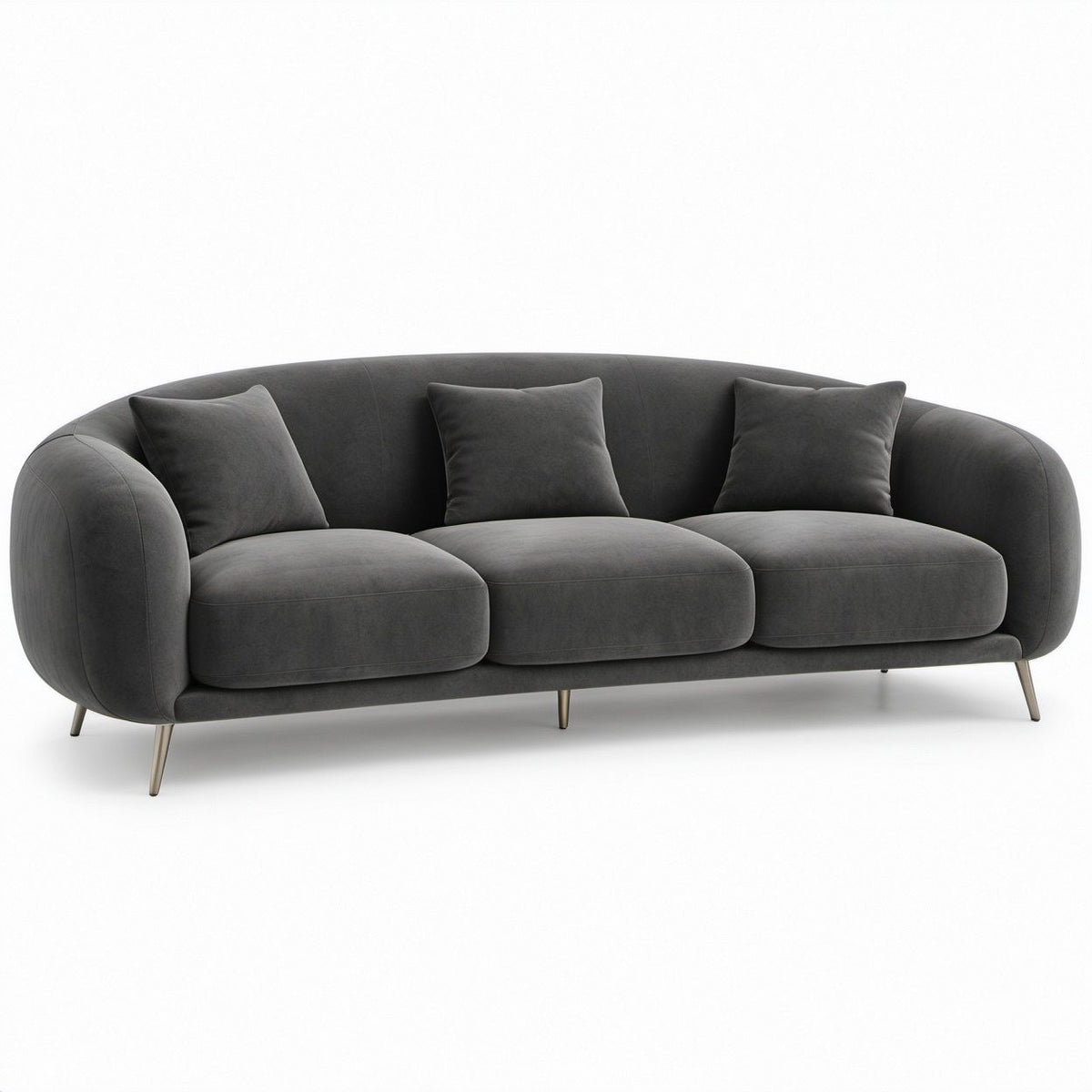 3-Sitzer-Sofa in Rundform, dunkelgrauer Polyestersamt, 220 x 92 x 78 cm
