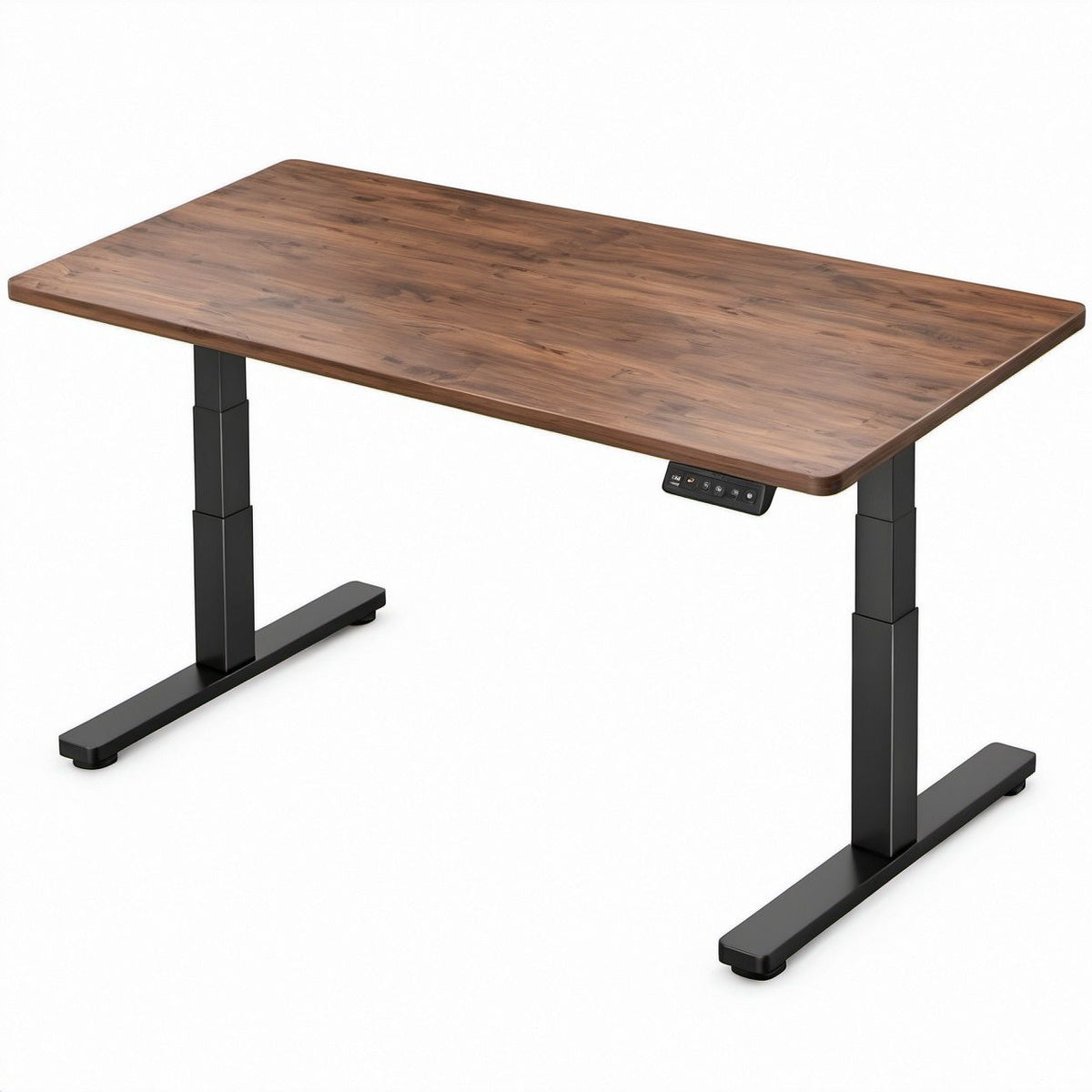 Elektrisch höhenverstellbarer Schreibtisch 120 x 60 cm, Höhe 72–120 cm, Nussbaum/Schwarz