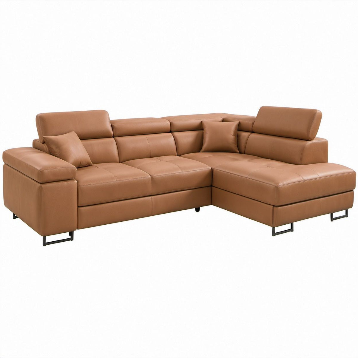 Ecksofa in L-Form mit Recamiere rechts, Cognac/Schwarz, 280 x 175 x 88 cm