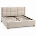 Gepolstertes Doppelbett Beige/Naturholz 160 x 200 cm mit Lattenrost